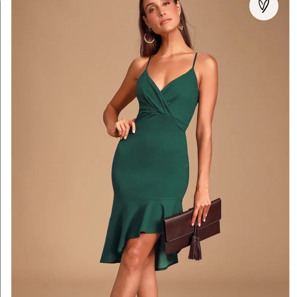 Lulus Vivienne Emerald Green Ruffled Bodycon Midi